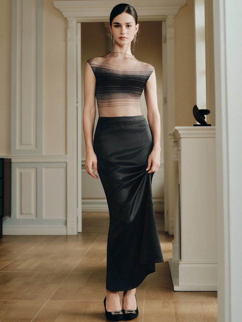 Ombre Sheer Stretchy Sleeveless Top Black Nude - Picture 7 of 10